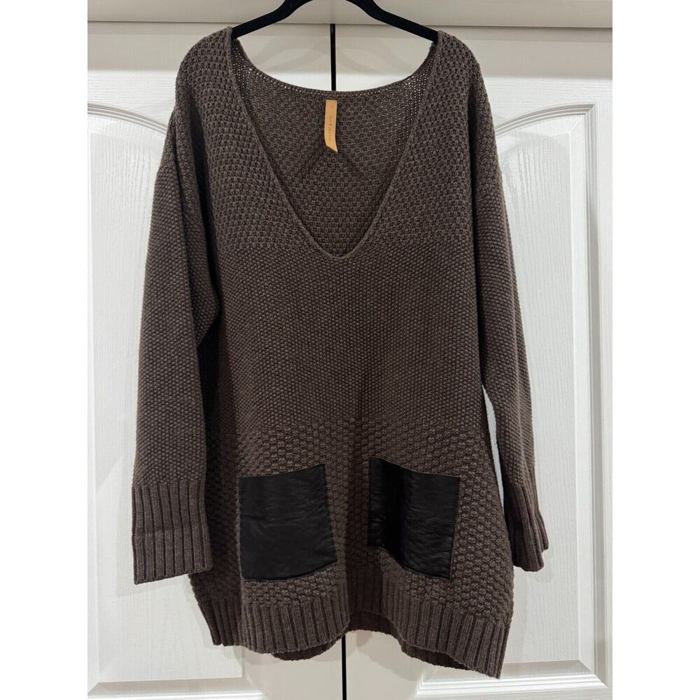 Celtic & Co WOOL Sweater V-Neck women's XL/XXL with pockets brown tunic READ